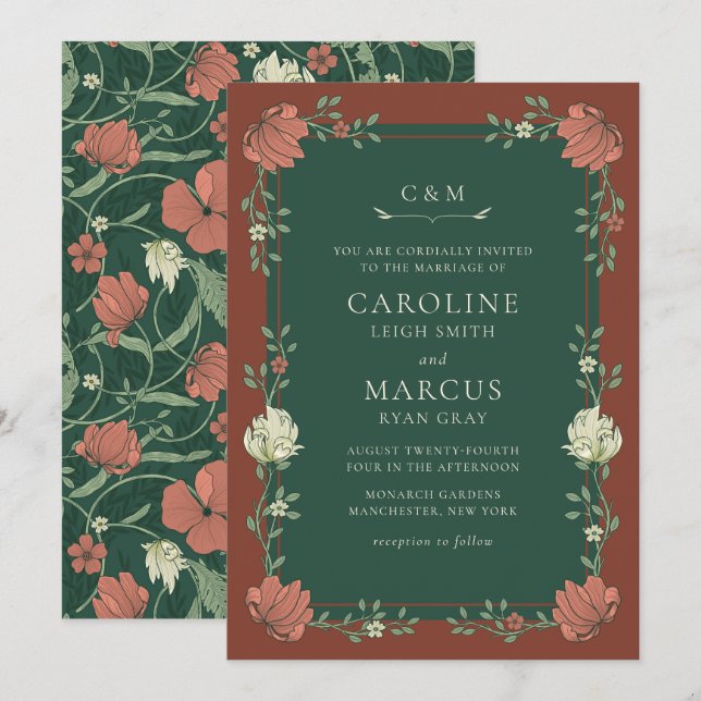 Convites Vintage Art Nouveau Floral Wedding (Frente/Verso)