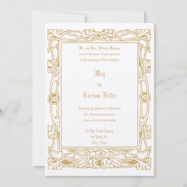 Convites Vintage Art Nouveau Foliage Border Weding (Frente)