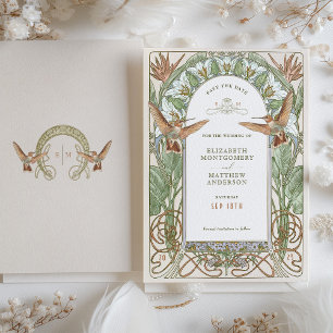 Convites Vintage Art Nouveau Hummingbird Salvar Data