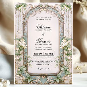 Convites Vintage Art Nouveau White Floral Casamento