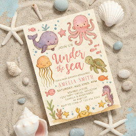 Convites vintage art under the sea baby shower