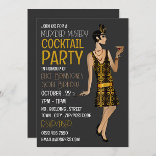 Convites Vintage Assassino Mistério do Cocktail Party, Aniv
