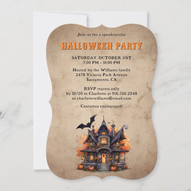 Convites Vintage assombrada Ghost Halloween Party (Frente)