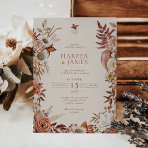 Convites Vintage Autumn Floral Casamento
