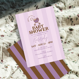 Convites Vintage Baby Carruagem Purple Striped Chá de frald
