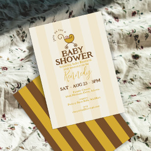 Convites Vintage Baby Carruagem Siena Chá de fraldas Stripe