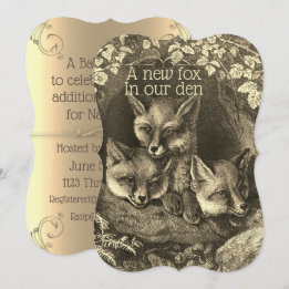 Convites Vintage baby fox Woodland chá de fraldas