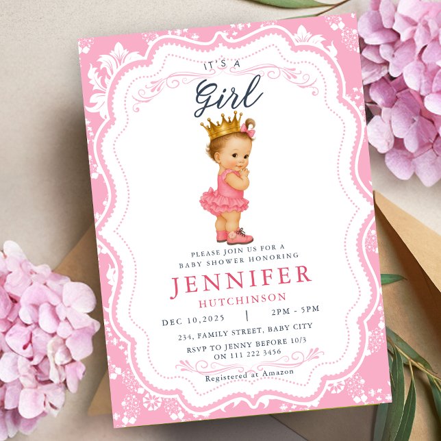 Convites Vintage Baby Girl Chá de fraldas (Vintage Baby Girl Princess Baby Shower Invitation)