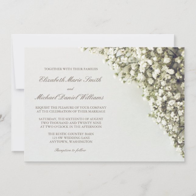 Convites Vintage Baby's Breath Wedding Invtions (Frente)
