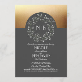 Convites Vintage Baby's Breath Wreath Dourada Festa de noiv