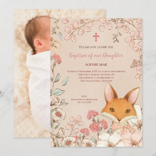 Convites Vintage Baptism Flowers Fox Fox Flowers Baby Girl