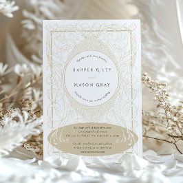 Convites Vintage Barroco Beige Ornamentado de Casamento Flo