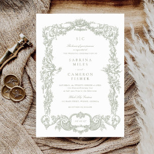 Convites Vintage Barroco Floral Frame Casamento