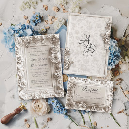 Convites Vintage Barroco Quadro Floral Monograma Casamento