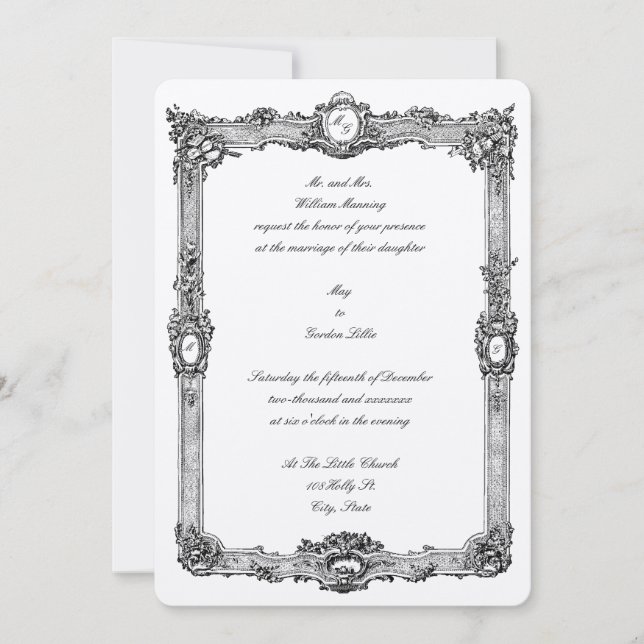 Convites Vintage Barroco Rococó Casamento Elegante (Frente)