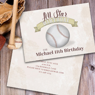 Convites Vintage Baseball All Star Birthday Simple Party