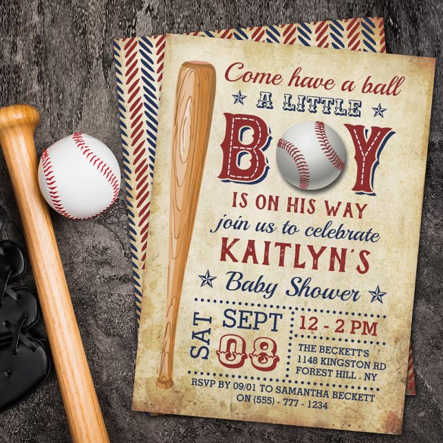 Convites Vintage Baseball Boys Baby Shower (Criador carregado)