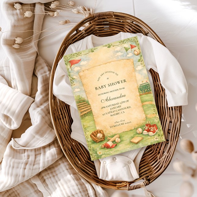 Convites Vintage Baseball Storybook Baby Shower (Criador carregado)