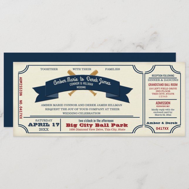 Convites Vintage Baseball Wedding (Frente/Verso)