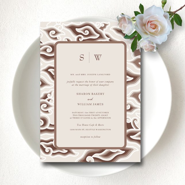 Convites Vintage Batik Wedding: Elegância Eterno (Timeless Batik Beauty Vintage Brown Wedding Invitation)