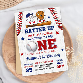Convites Vintage Batter Up primeiro aniversario Baseball Co