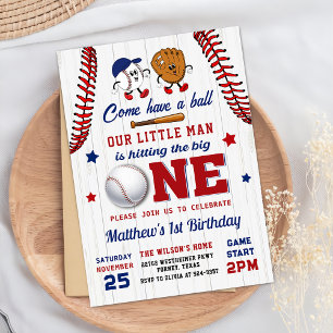 Convites Vintage Batter Up primeiro aniversario Baseball Co