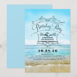 Convites Vintage Beach Ombre Blue Sea Festa de aniversário