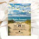Convites Vintage Beach Sand Dunes Wedes<br><div class="desc">Convites de casamento de destino de praia com um cenário romântico oceânico,  dunas de areia,  luzes de cordas e um modelo de casamento moderno que é fácil de personalizar.</div>