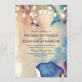 Convites Vintage Beach String Lights Watercolor Casamento