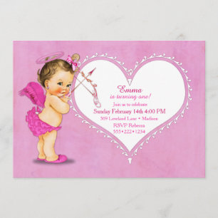 Convites Vintage Bebê Menina Cupido Asa de Anjo Halo Rosa Q