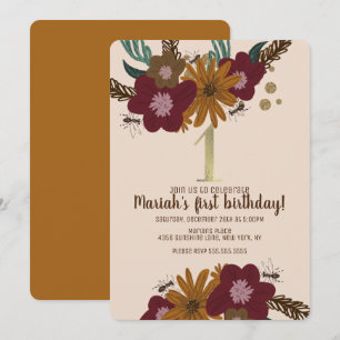 Convites Vintage Bee Sunflower Primeiro Aniversário