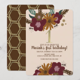 Convites Vintage Bee Sunflower Primeiro Aniversário