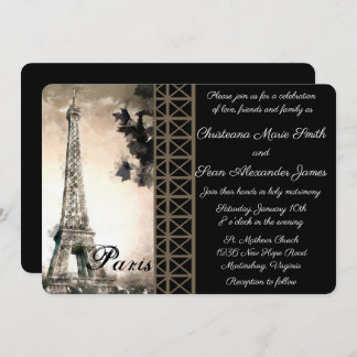 Convites Vintage Beige & Black Eiffel Tower Watercolor