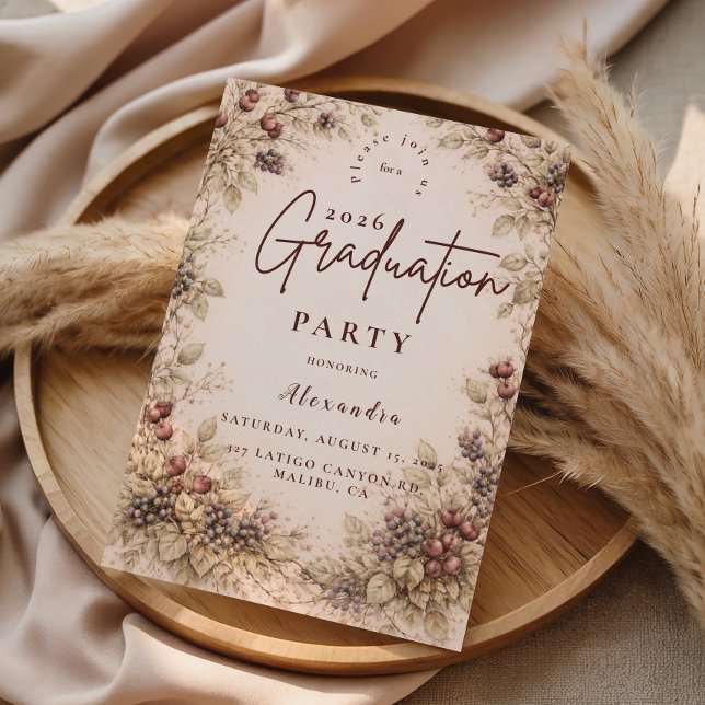 Convites Vintage Berry Botanical Graduation Party (Criador carregado)