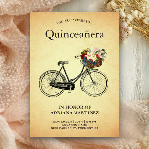 Convites Vintage Bicicleta Floral 15 Aniversário Quinceaner