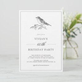 Convites Vintage Bird Black and White 60th Birthday