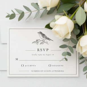Convites Vintage Bird Black and White Weding RSVP
