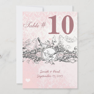 Convites Vintage Bird Pink Musical Scroll Wedding Mesa No.