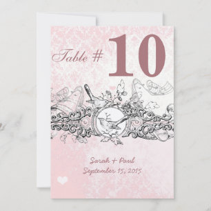 Convites Vintage Bird Pink Musical Scroll Wedding Mesa No.