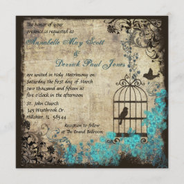Convites Vintage Birdcage Casamento Azul