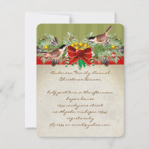Convites Vintage Birds Festa de Janto de Natal