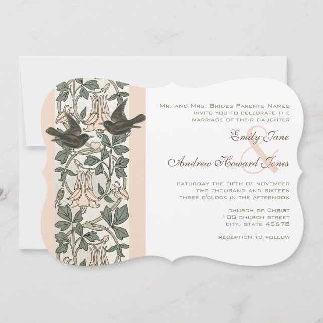 Convites Vintage Birds HoneySuckle Weditation (Frente)