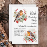 Convites Vintage Birds Robin Redbreast 60º aniversário<br><div class="desc">60º convite de aniversário com pinturas de pequenos Robins bonito sentados nos ramos de uma árvore com bagas vermelhas e folhas verdes. Entre em contato comigo para obter assistência com suas personalizações ou para solicitar outros produtos Zazzle correspondentes ou coordenadores para sua celebração.</div>