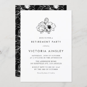 Convites Vintage Black Anemone Floral Retirement Party