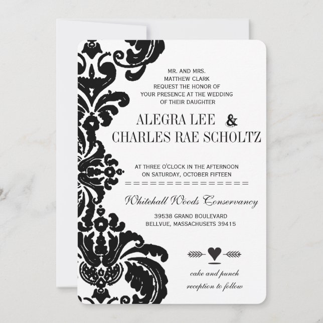 Convites Vintage Black Casamento tema damasco Invtions (Verso)