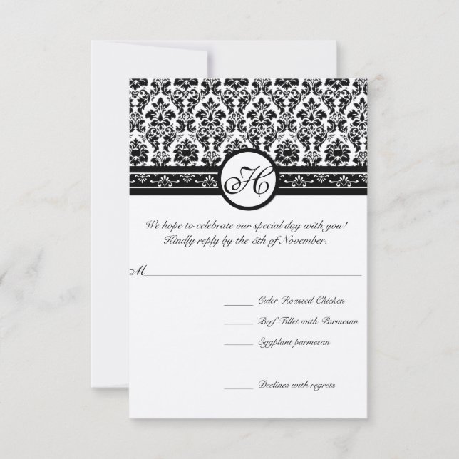 Convites Vintage Black Damask Borders (Frente)