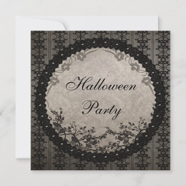 Convites Vintage Black Lace & Sequins Festa de Halloween (Frente)