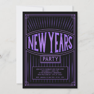 Convites Vintage Black Purple Véspera de ano novo Party