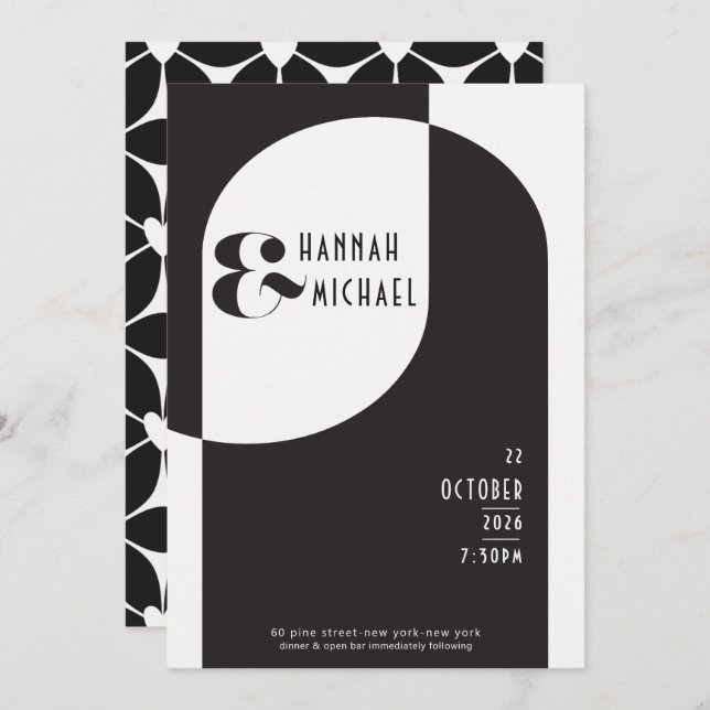 Convites Vintage Black White Art Deco (Frente/Verso)