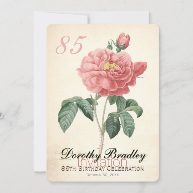 Convites Vintage Blooming Rosa 85th Birthday Celebration FC (Frente)